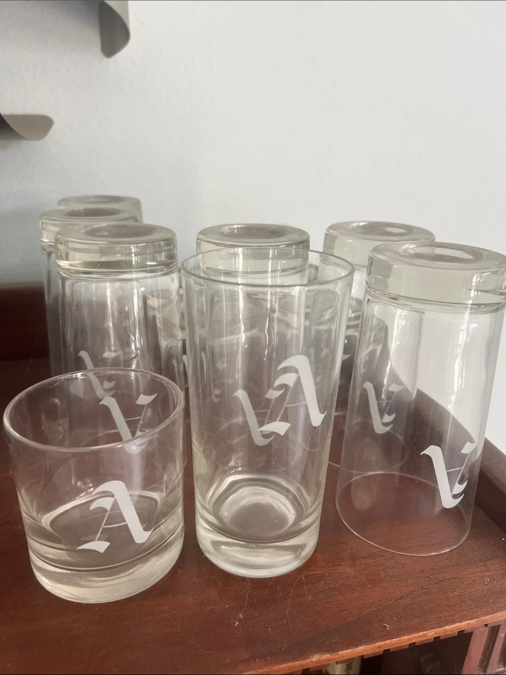 Etched Monogram Glass Tumbler Set - Clear set of 12 Circa 1960s